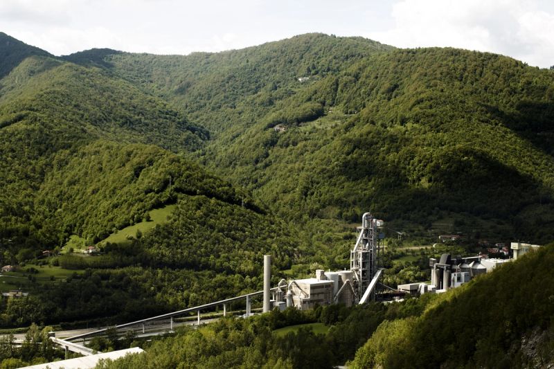 Cement plant surrounded by trees